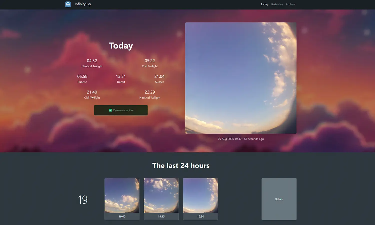 InfinitySky local all-sky camera dashboard